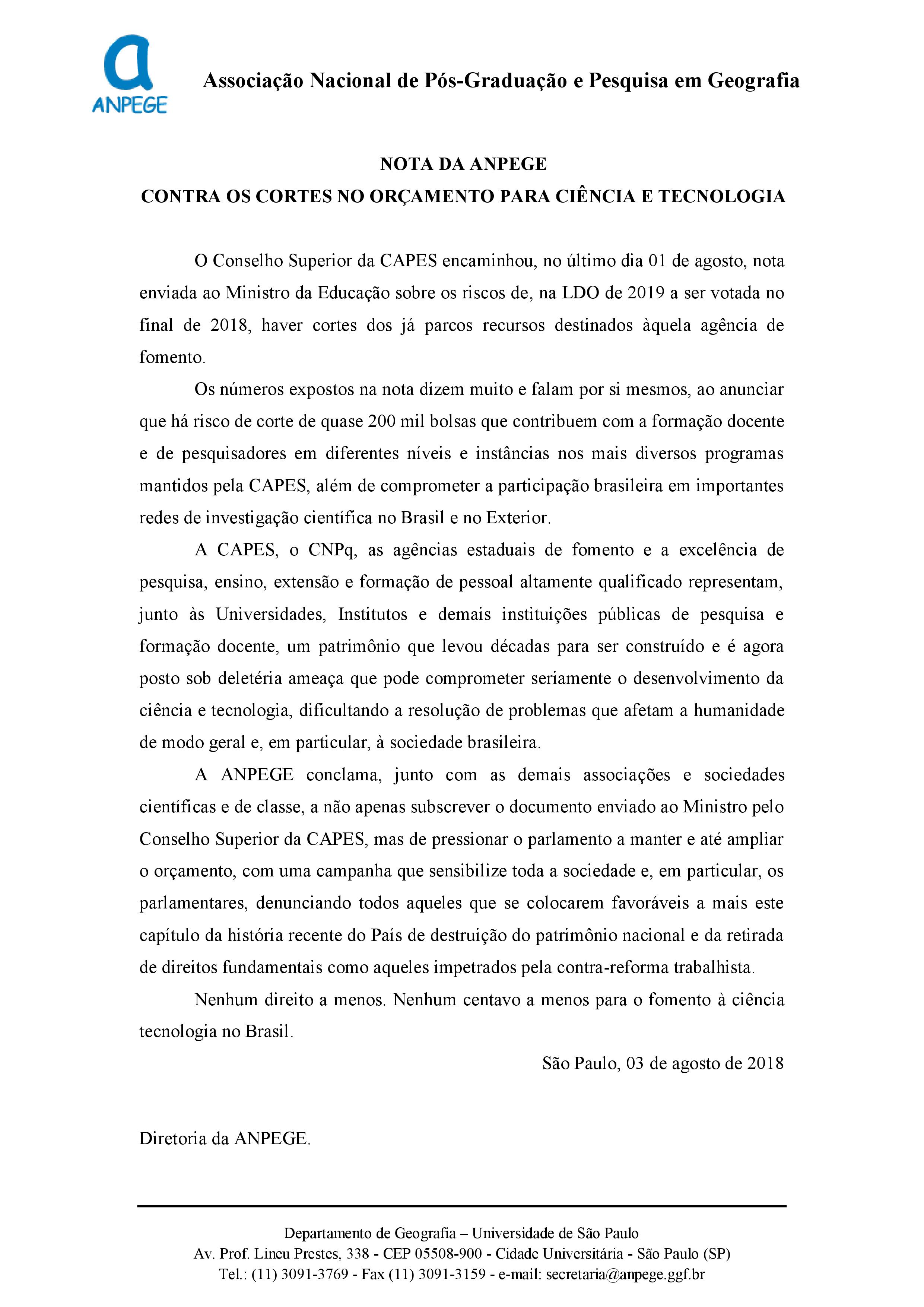 Carta da ANPEGE.